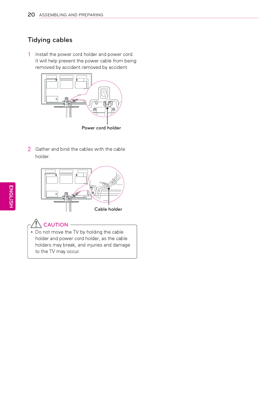 LG Electronics 60PA550C, 60PA6550, 50PA4500, 42PA450C, 42PA4500, 50PA550C, 50PA4900, 50PA6500, 50PA4510 owner manual Tidying cables 