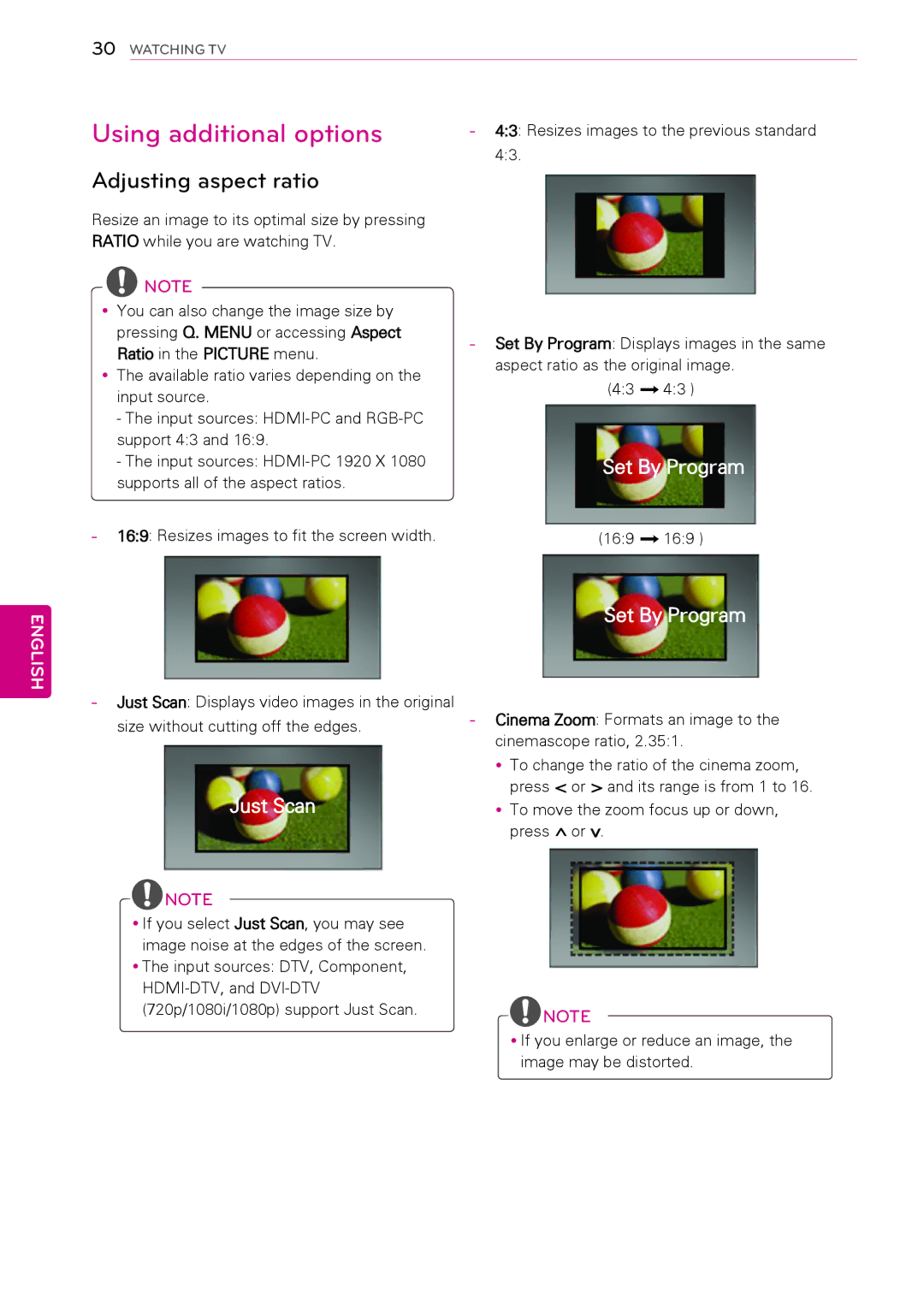 LG Electronics 50PA5500, 60PA6500 Adjusting aspect ratio, 169, Cinema Zoom Formats an image to the cinemascope ratio 