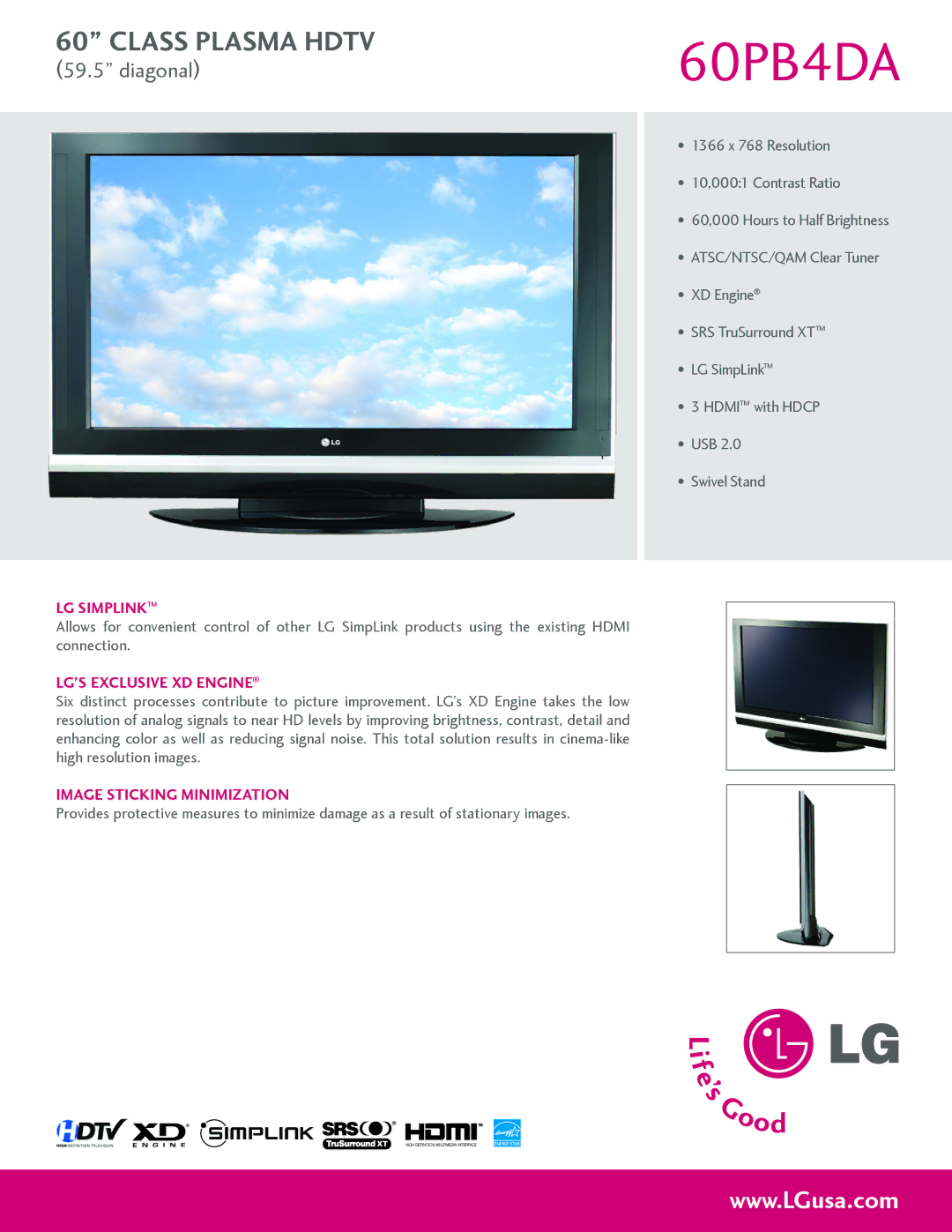 LG Electronics 60PB4DA manual 