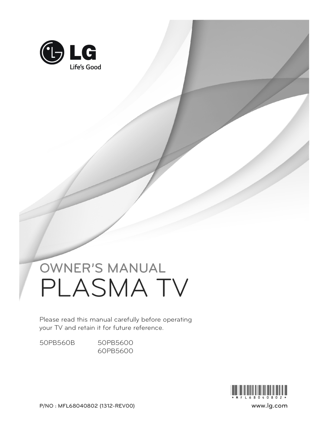 LG Electronics 60PB5600 owner manual Plasma TV 