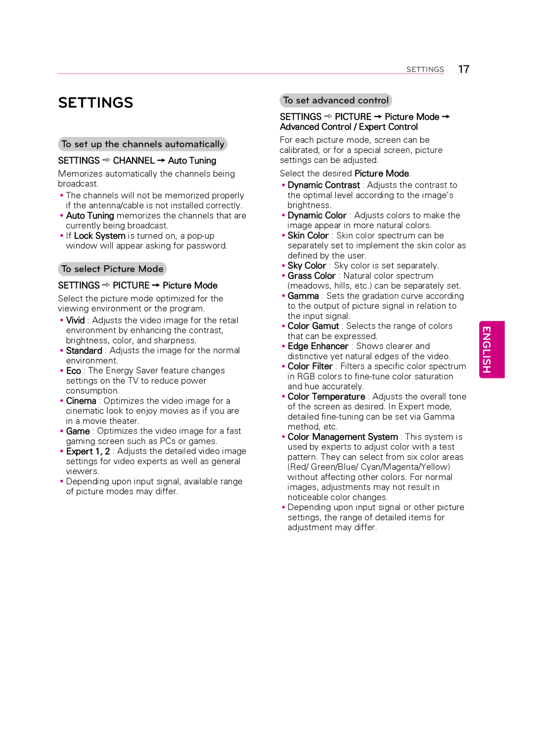 LG Electronics 60PB5600 owner manual Settings, To set up the channels automatically, To select Picture Mode 