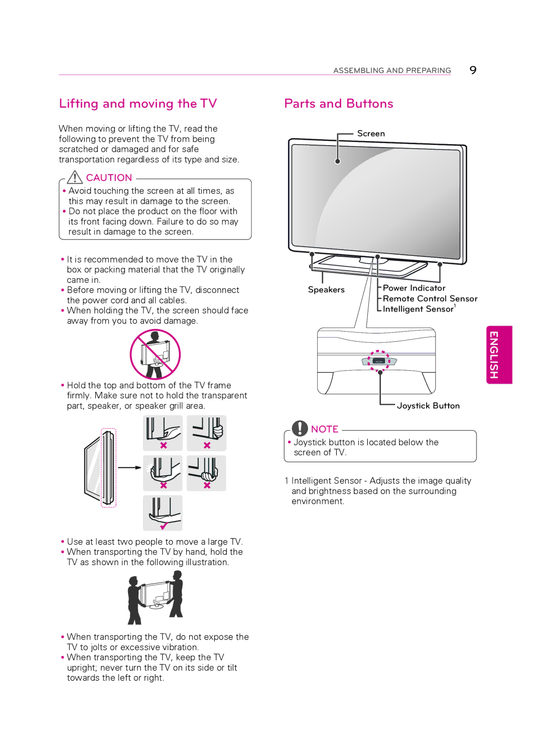 LG Electronics 60PB5600 owner manual Lifting and moving the TV, Result in damage to the screen 