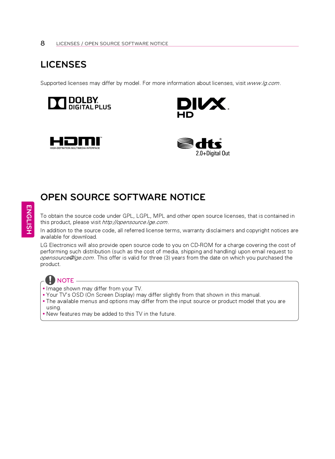 LG Electronics 60PB6650 owner manual Licenses Open Source Software Notice 