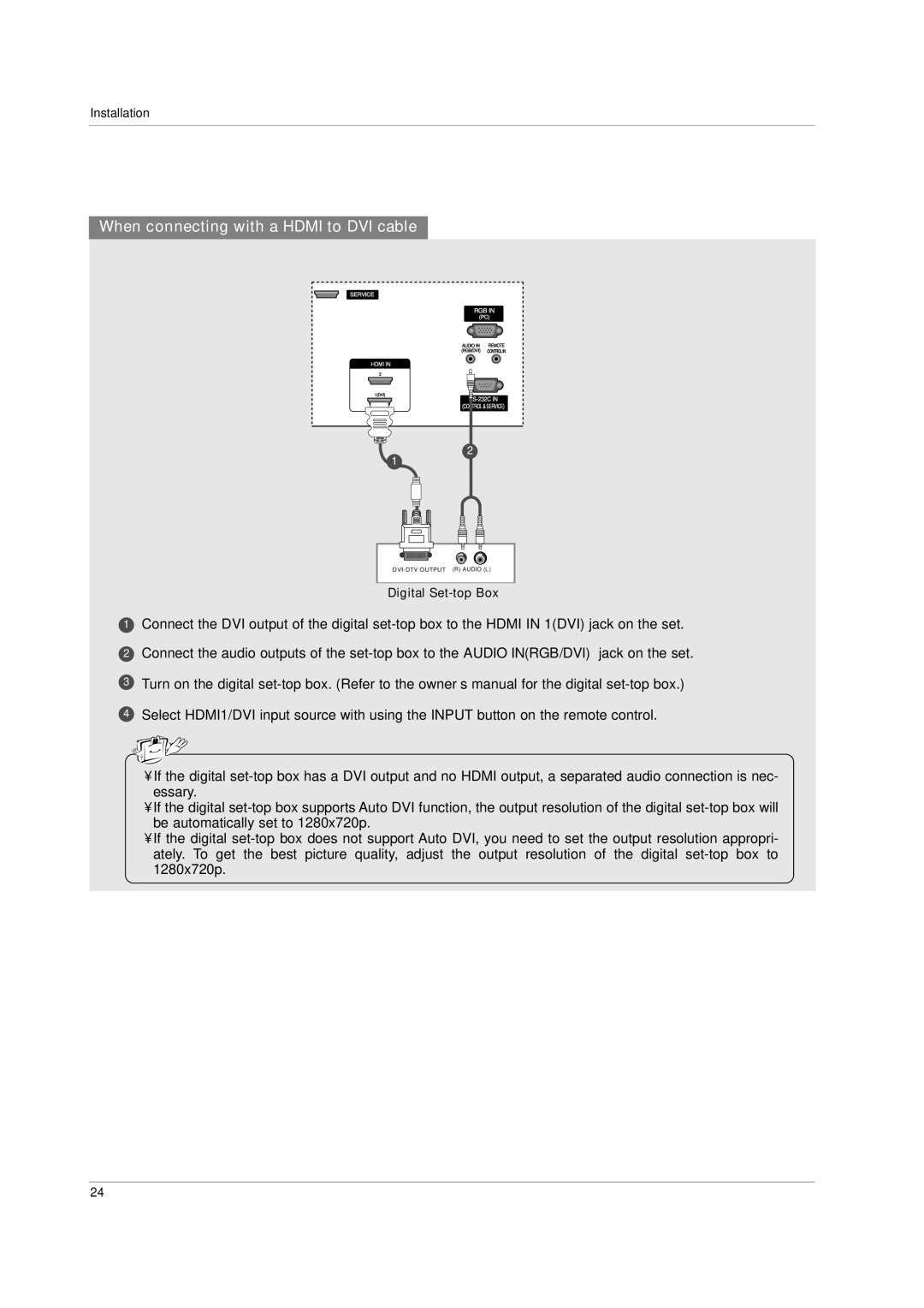 LG Electronics 60PC1D, 42PC3D owner manual When connecting with a Hdmi to DVI cable 