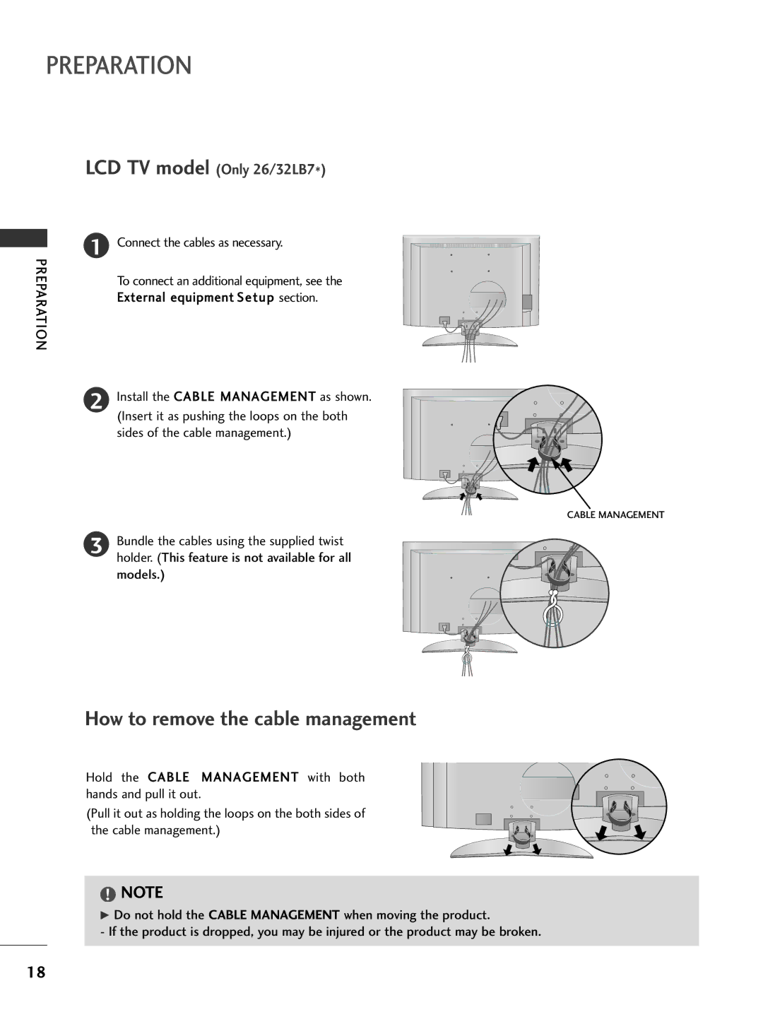 LG Electronics 32LC5, 60PC4, 42LC5, 37LC4, 37LC5, 26LB7, 26LC5 LCD TV model Only 26/32LB7, Connect the cables as necessary 