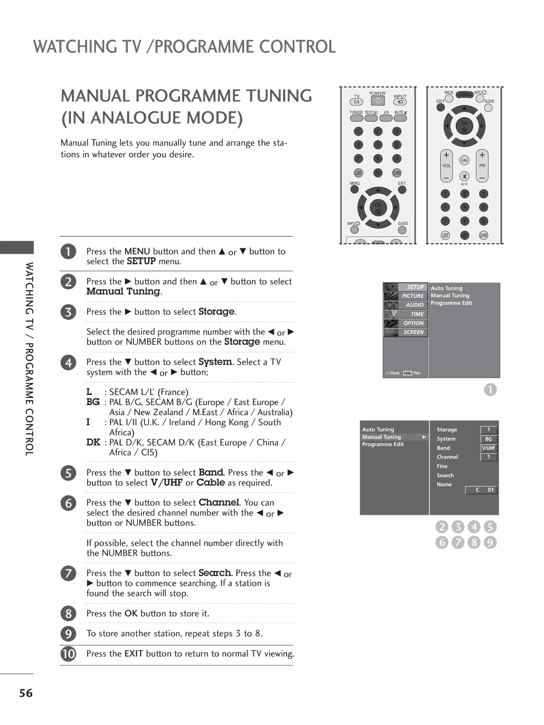 LG Electronics 42LC4 Press the G button to select Storage, Button or Number buttons on the Storage menu, Africa / CIS 