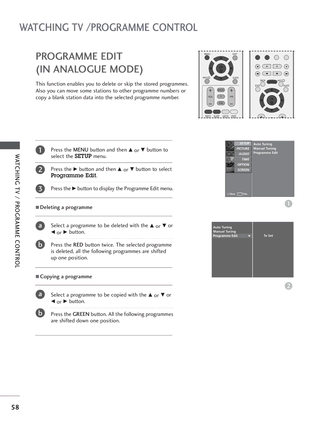 LG Electronics 42PC5, 60PC4, 42LC5, 37LC4, 37LC5, 32LC5, 26LB7, 26LC5, 26LC4, 32LC4, 32LB7, 42LC4, 42PC3 Programme Edit Analogue Mode 