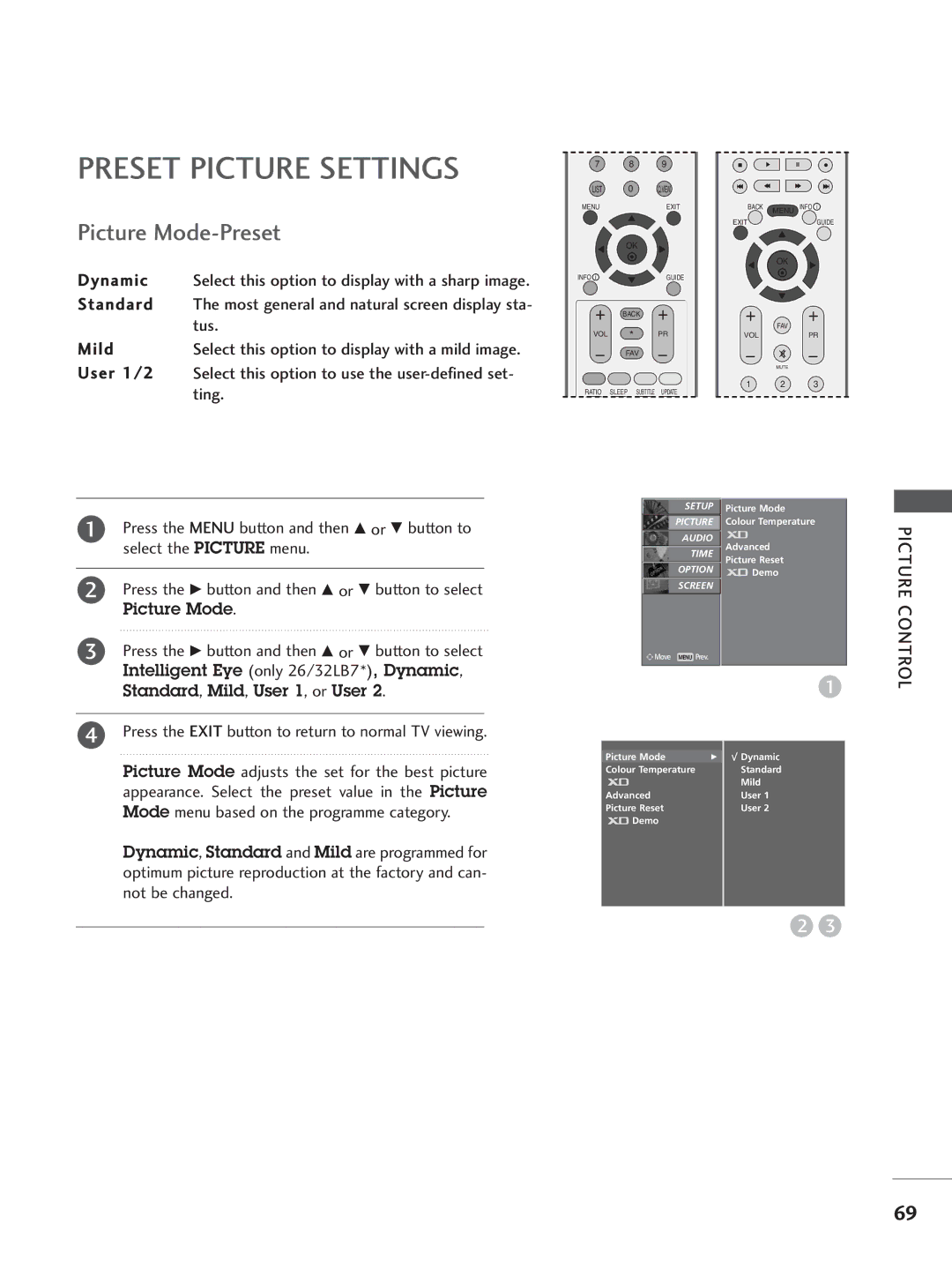 LG Electronics 26LC4, 60PC4, 42LC5, 37LC4, 37LC5, 32LC5, 26LB7, 26LC5, 32LC4, 32LB7, 42LC4, 42PC3, 42PC5 Preset Picture Settings 