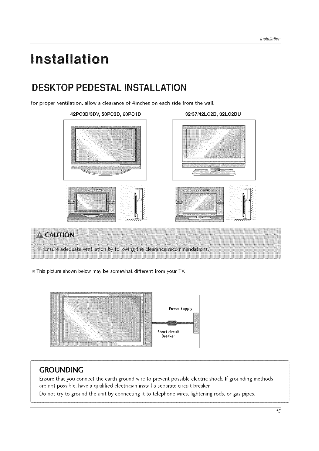 LG Electronics 60PCLD owner manual St a ! a t i1o n, 32/37/42LC2D, 32LC2DU 