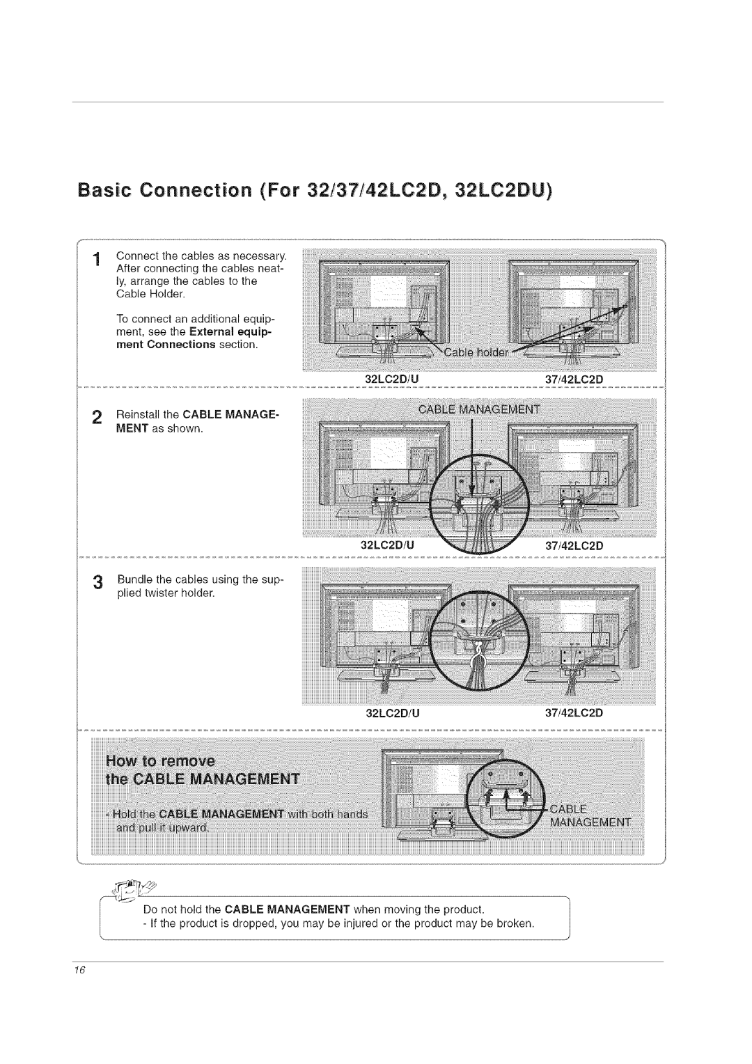 LG Electronics 60PCLD owner manual Basic Connection For 32/37/42LC2D, 32LC2DU, 32LC2D/U37/42LC2D 