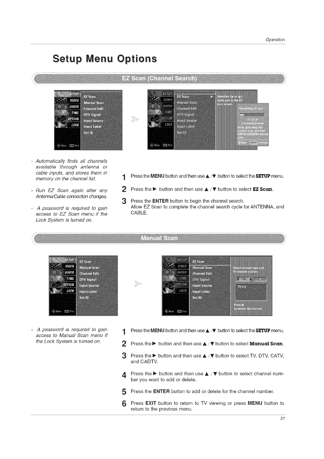 LG Electronics 60PCLD owner manual Setup Menu Options 