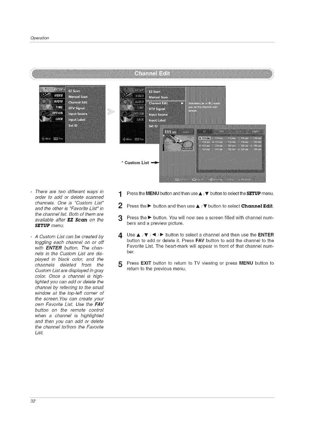 LG Electronics 60PCLD owner manual Custom List 