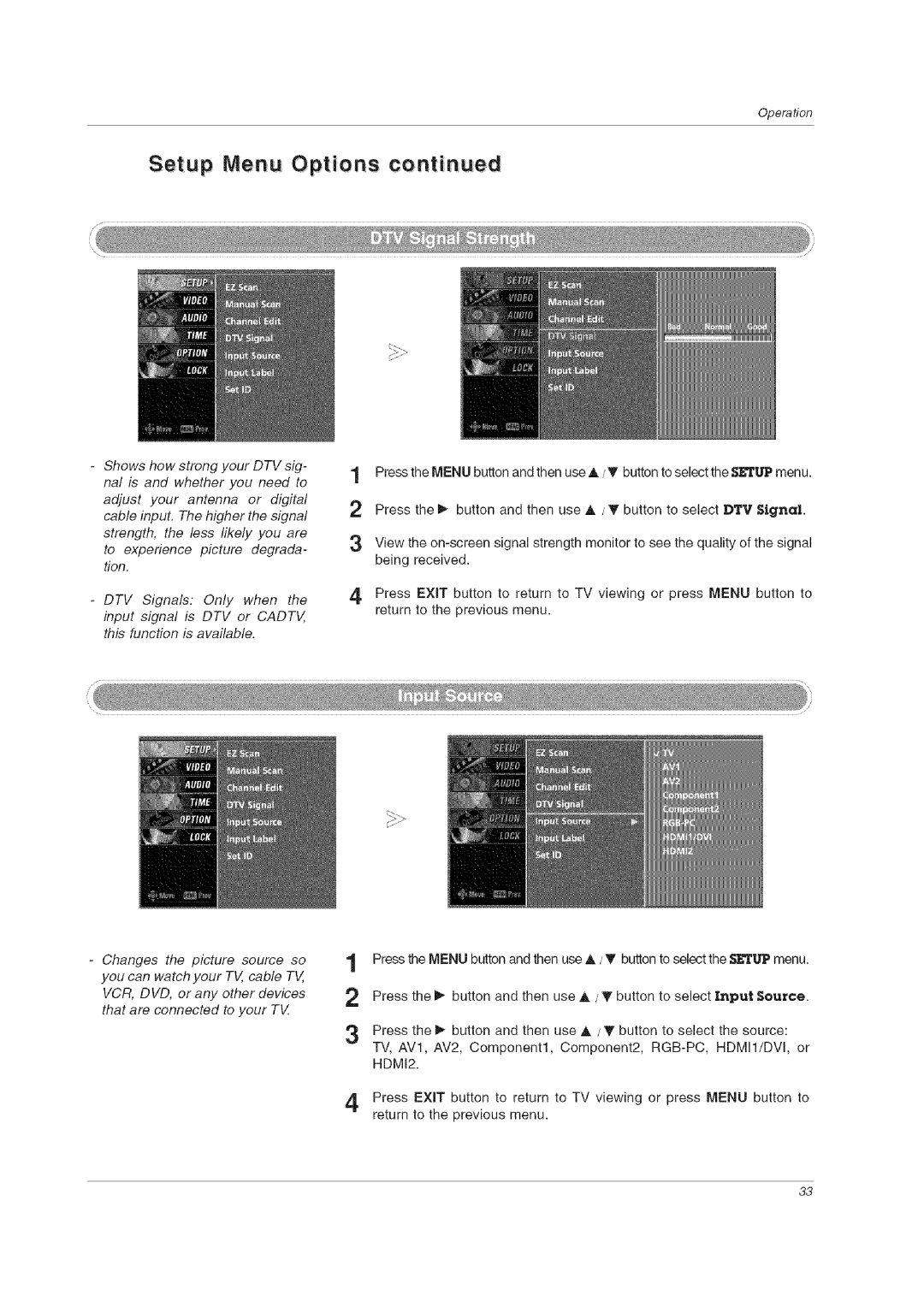 LG Electronics 60PCLD owner manual Setup Menu Options 