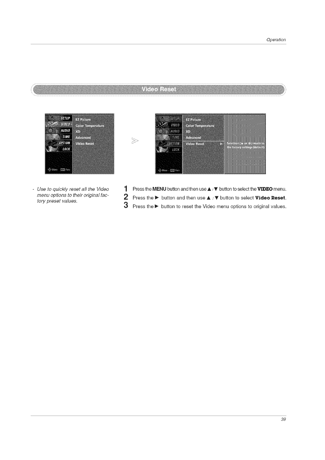 LG Electronics 60PCLD owner manual Operation 