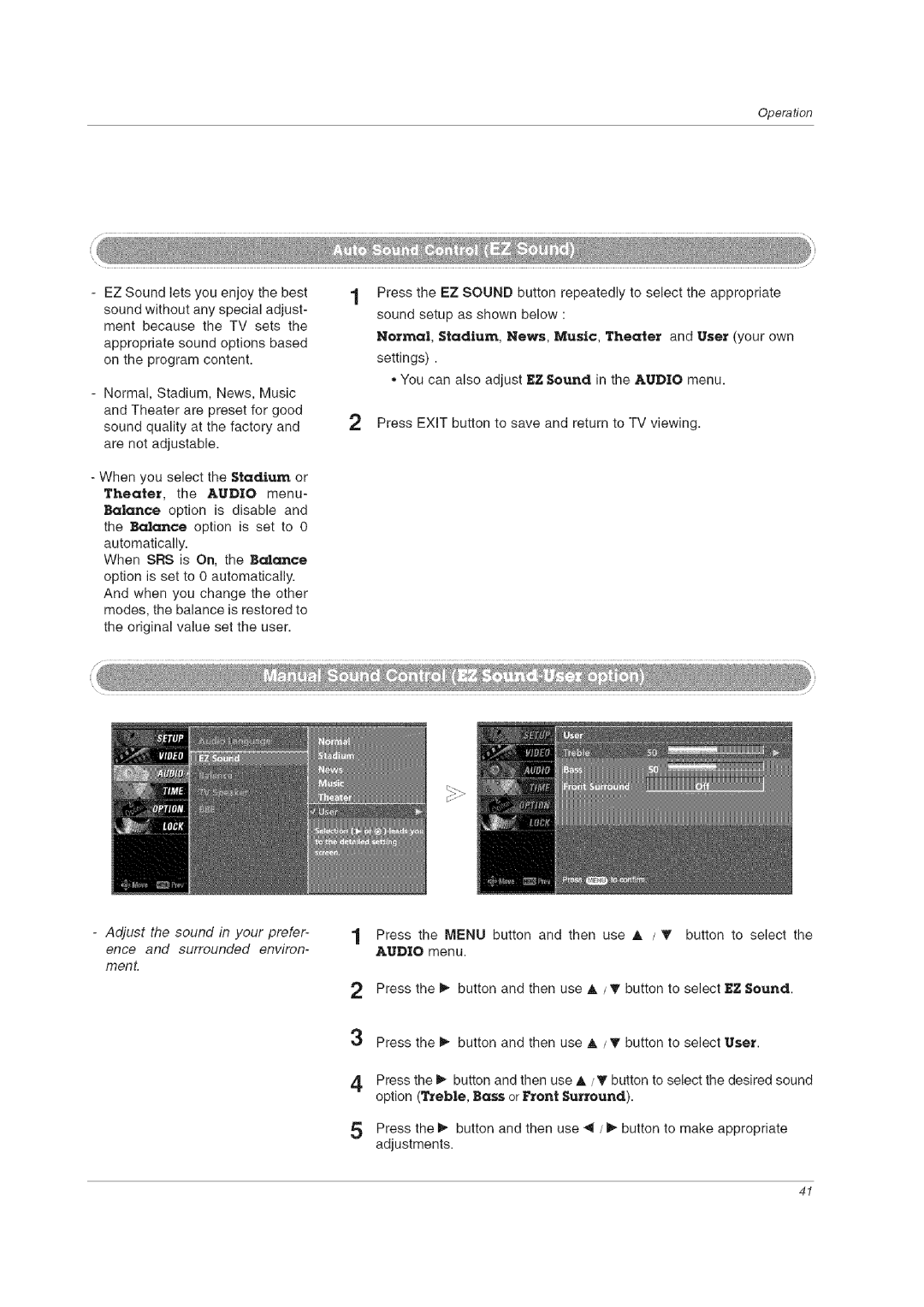 LG Electronics 60PCLD owner manual Audio menu 