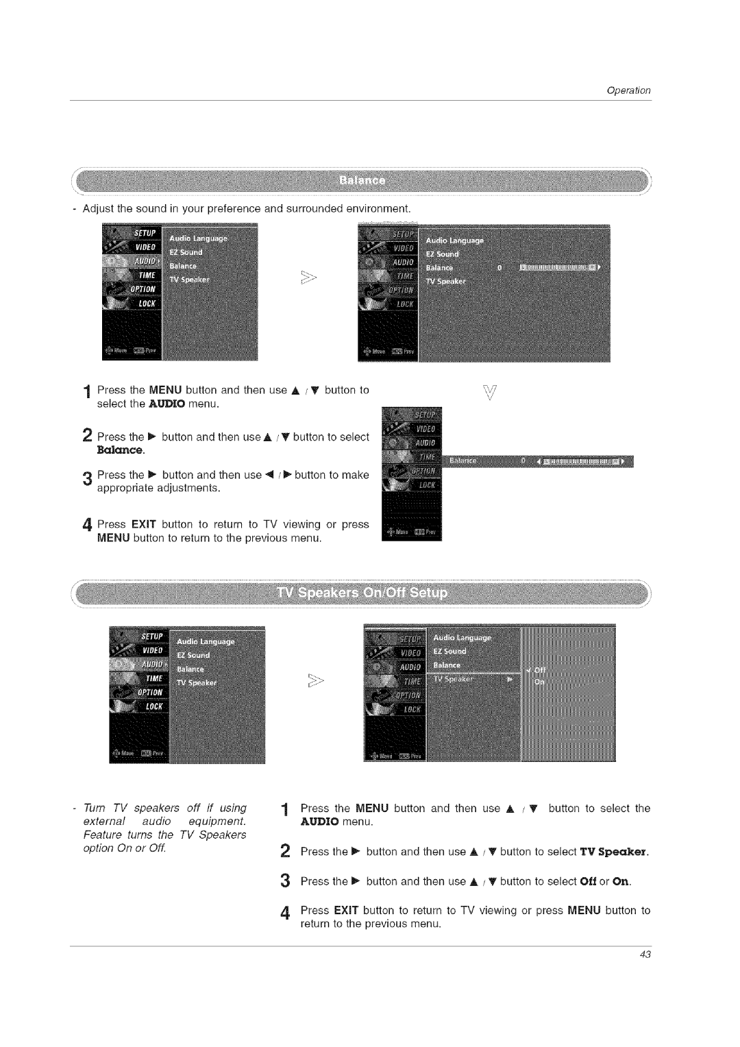 LG Electronics 60PCLD owner manual Audio menu 