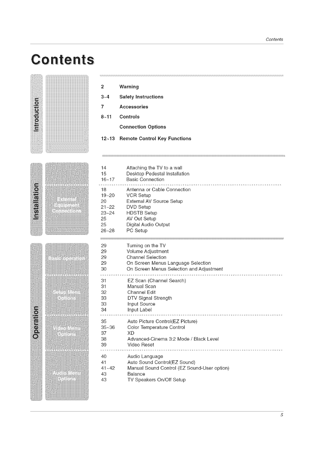 LG Electronics 60PCLD owner manual ~4 Safety instructions Accessories, 12~13 Remote Control Key Functions 