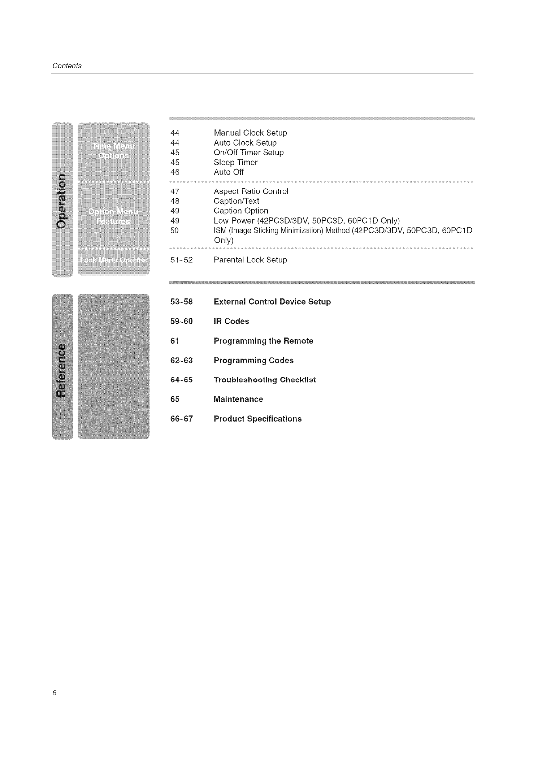 LG Electronics 60PCLD owner manual Programming the Remote, 65Maintenance 66~67 Product Specifications 