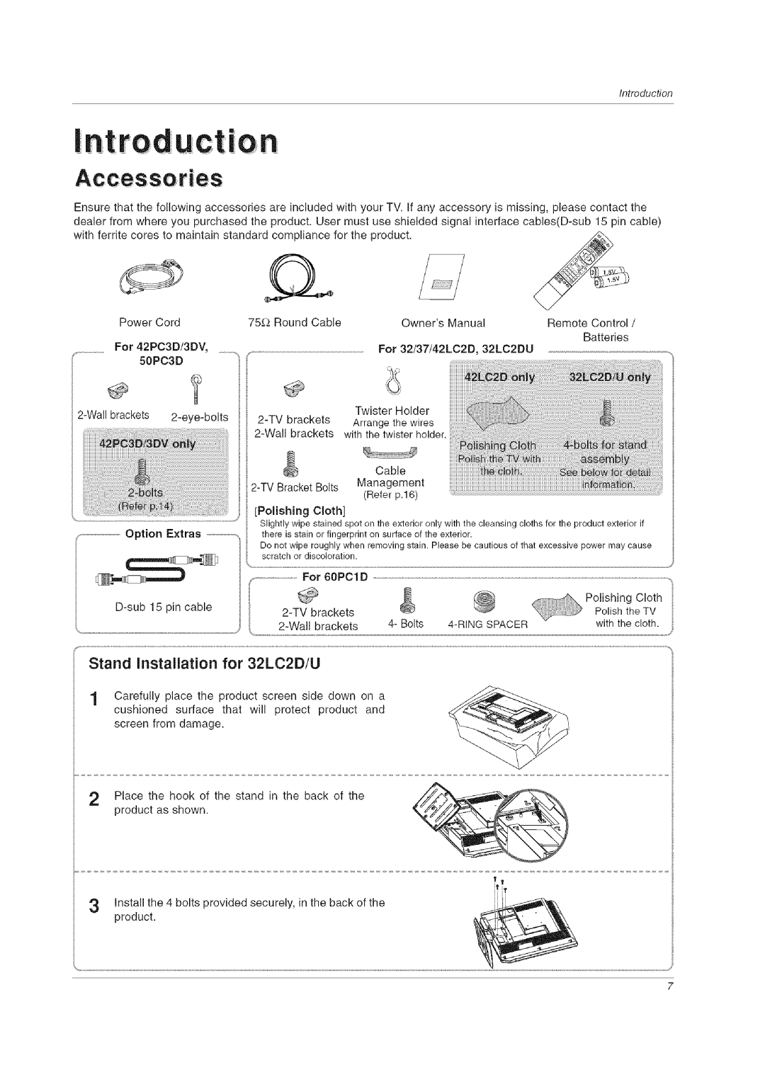 LG Electronics 60PCLD owner manual 32/37/42LC2D, 50PC3D 