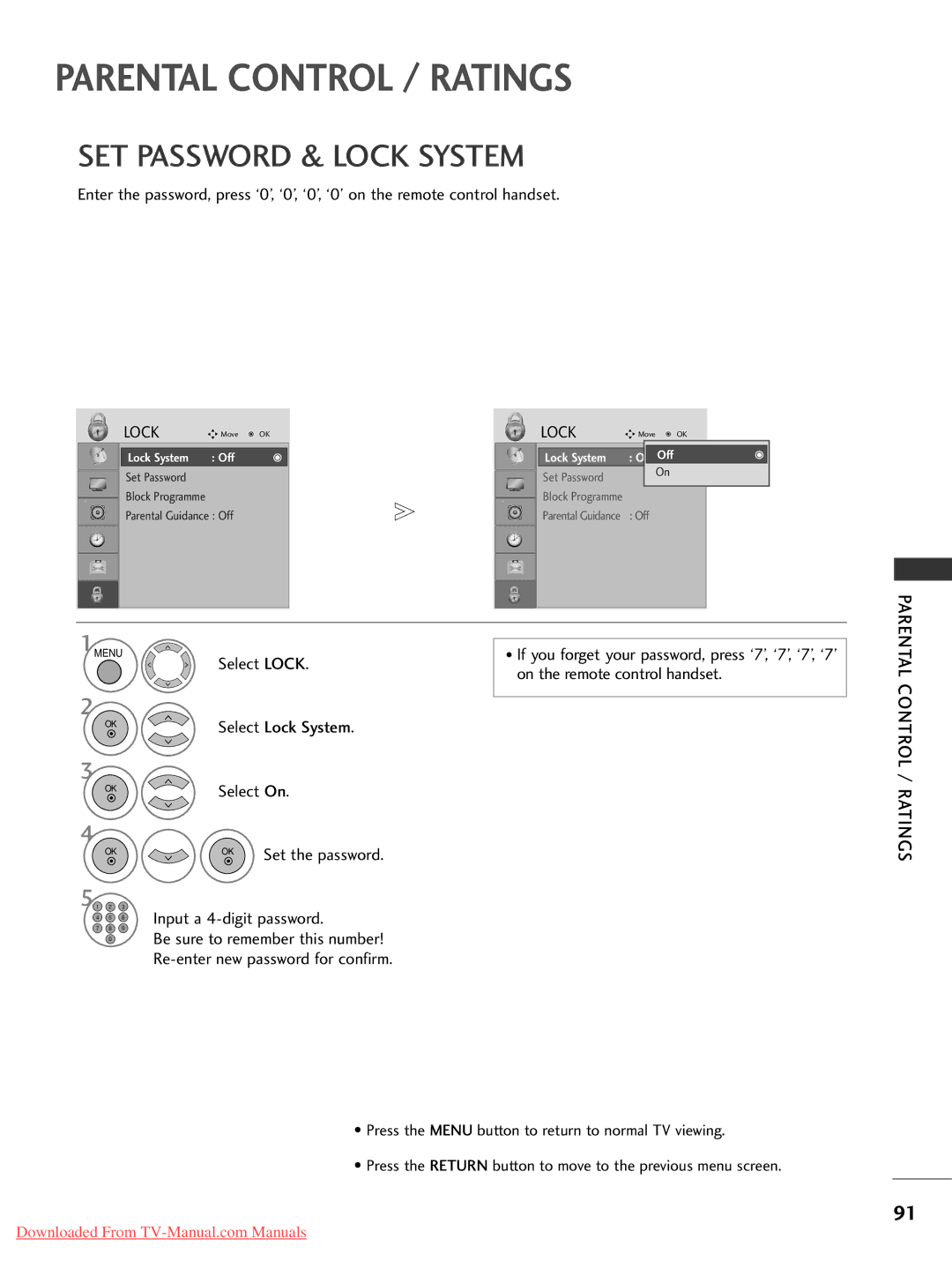 LG Electronics 42LG50, 60PG30, 50PG20, 42PG30, 42PG10 Parental Control / Ratings, SET Password & Lock System, Select Lock 