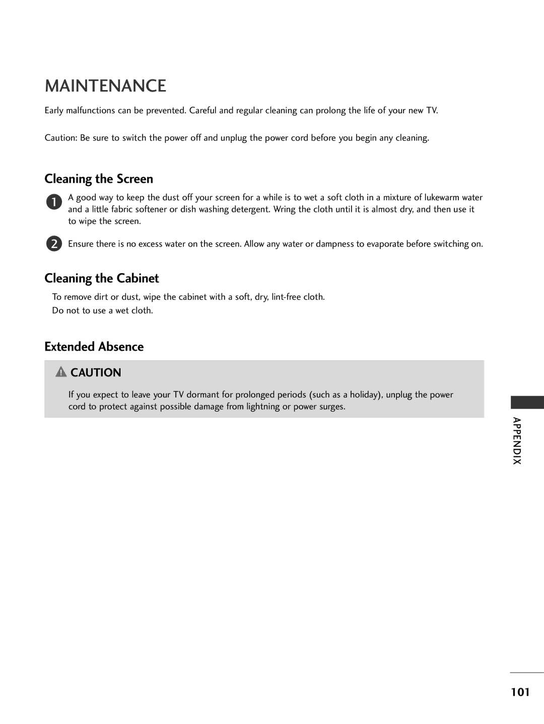 LG Electronics 4220, 60PG3000, 425000, 4232, 423000, 375000, 3720, 3220, 3232, 323000, 223000 Maintenance, Cleaning the Screen 