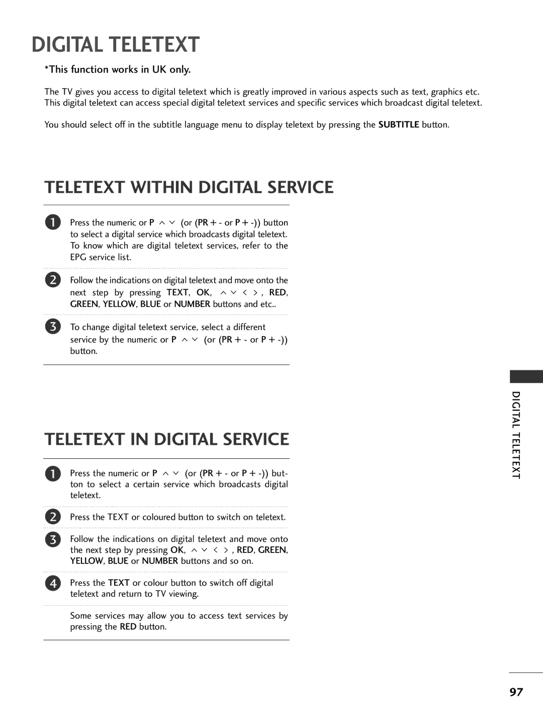 LG Electronics 60PG3000, 425000, 4232, 423000, 4220, 375000, 3720, 3220, 3232, 323000, 223000 owner manual Digital Teletext 