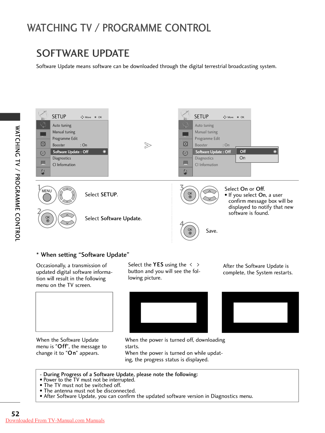 LG Electronics 60PG3042PG20, 50PG20, 42PG30, 42PG10, 42LG30, 37LG50, 37LG30, 32LG30, 32LG50 Software Update, Watching TV Setup 