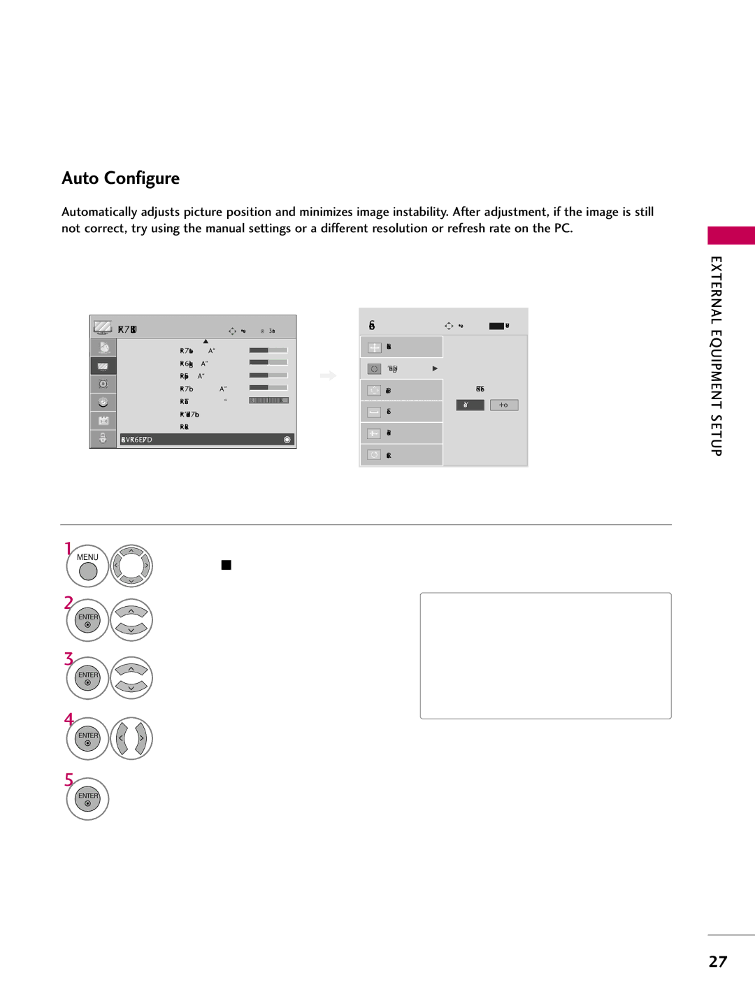 LG Electronics 50PG30C, 60PG30C, 42PG20C Auto Configure, Select Auto config, Can adjust the Position, S i z e or Phase 