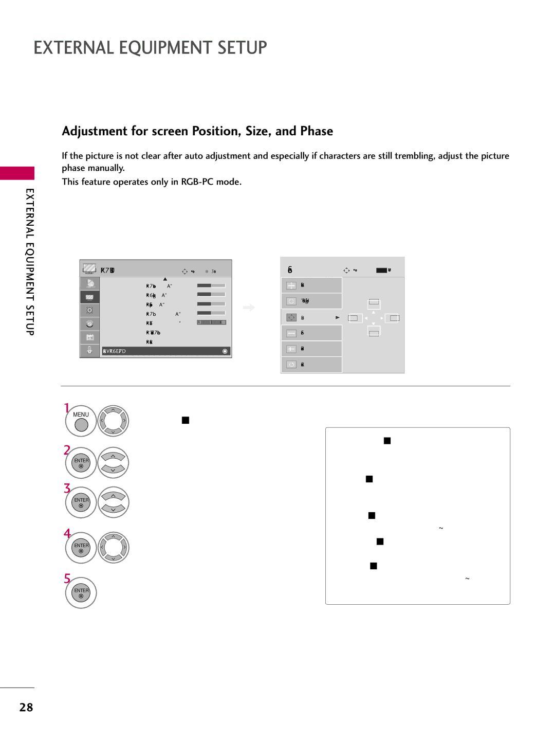 LG Electronics 60PG30C, 42PG20C, 50PG30C owner manual Adjustment for screen Position, Size, and Phase 