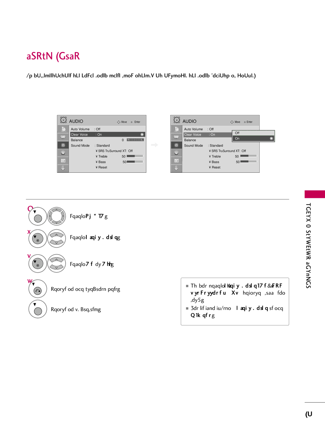 LG Electronics 50PG30C, 60PG30C, 42PG20C owner manual Clear Voice, Sound, Language Control 