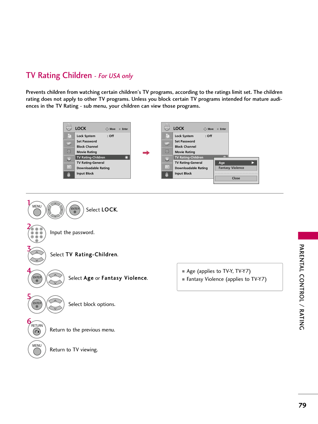 LG Electronics 60PG30C, 42PG20C, 50PG30C owner manual TV Rating Children For USA only 