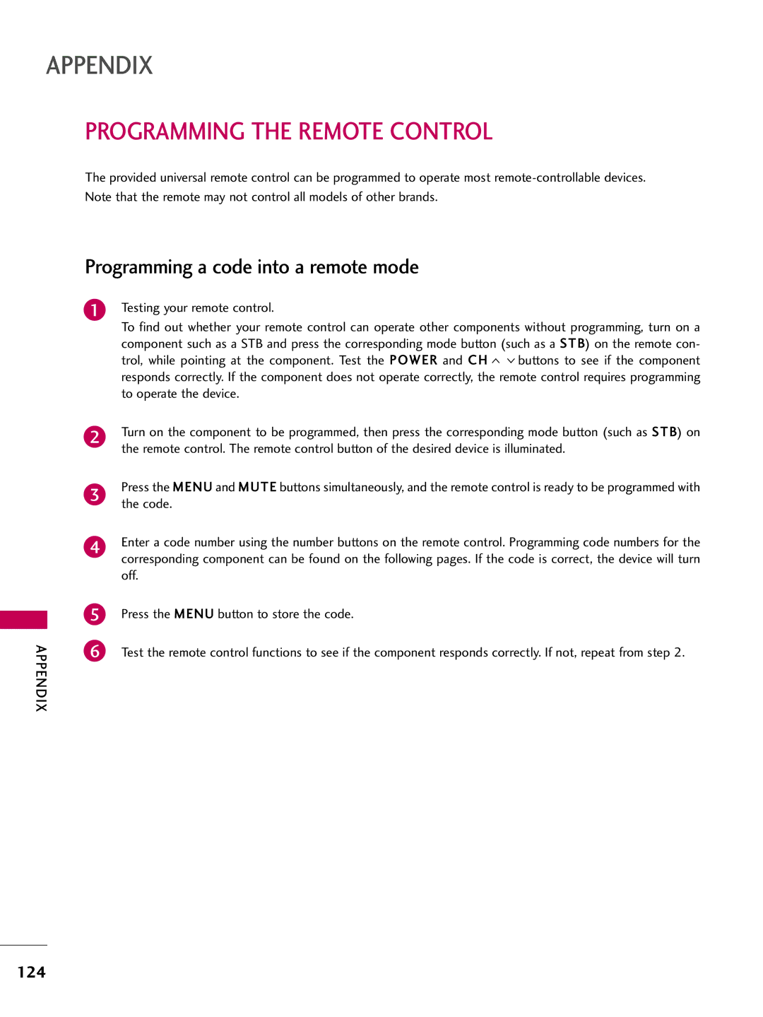 LG Electronics 3750, 60PG60, 5270, 5260, 50PG60, 4770, 4760, 42PG25 Programming the Remote Control, Testing your remote control 