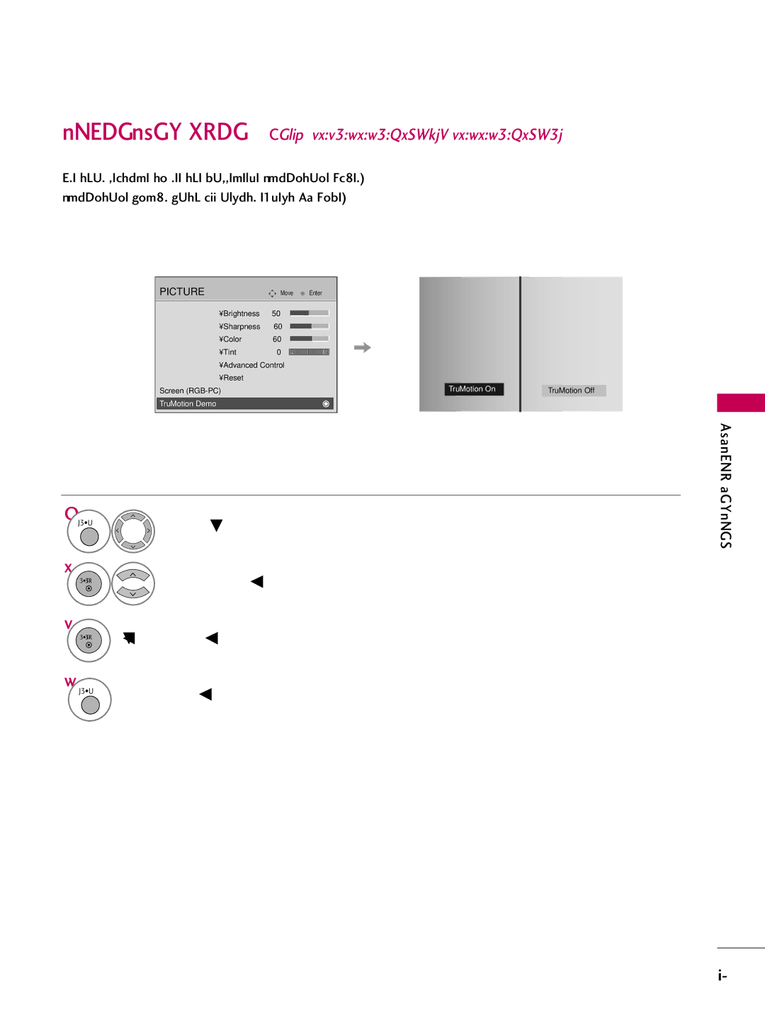 LG Electronics 4230, 60PG60, 5270, 5260, 50PG60, 4770, 4760 Select TruMotion Demo, Begin TruMotion Demo, Stop TruMotion Demo 