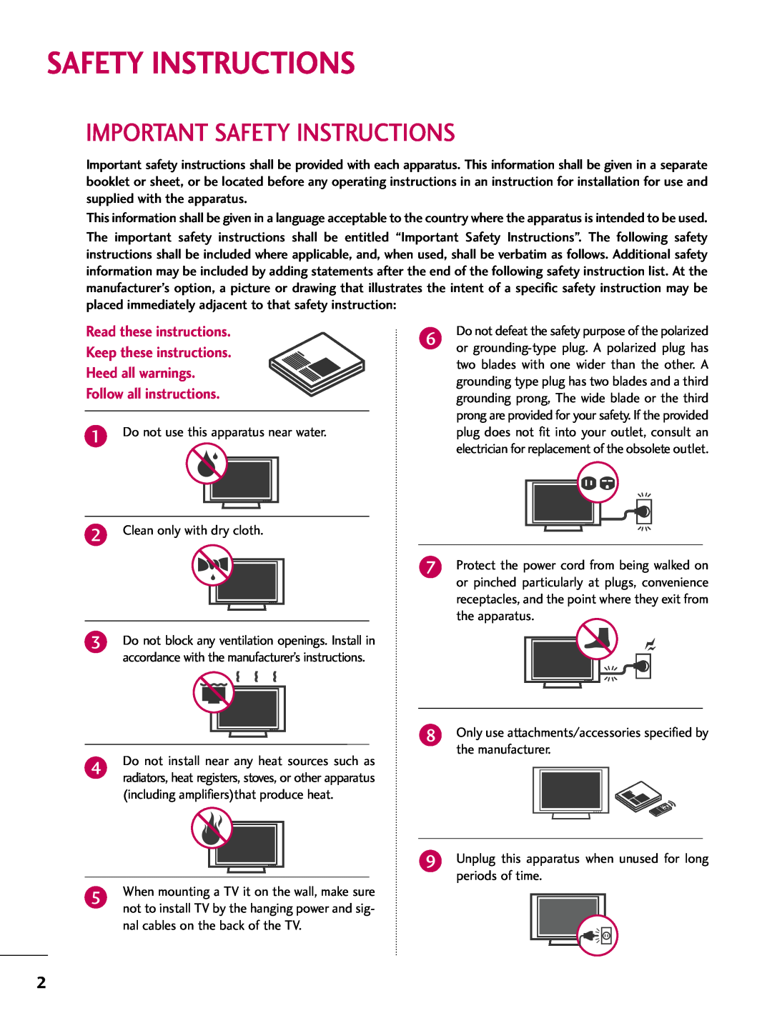 LG Electronics 4770 Important Safety Instructions, Read these instructions Keep these instructions Heed all warnings 