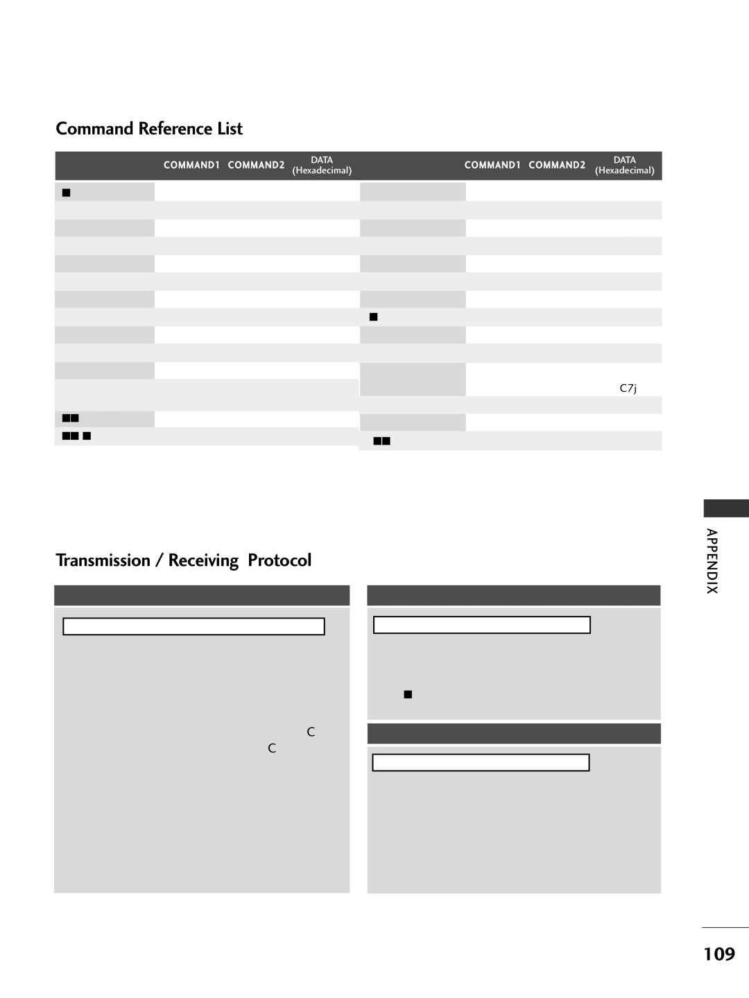 LG Electronics 42PG6***, 60PG7***, 60PG6***, 527***, 50PG7*** Command Reference List, Transmission / Receiving Protocol, 109 