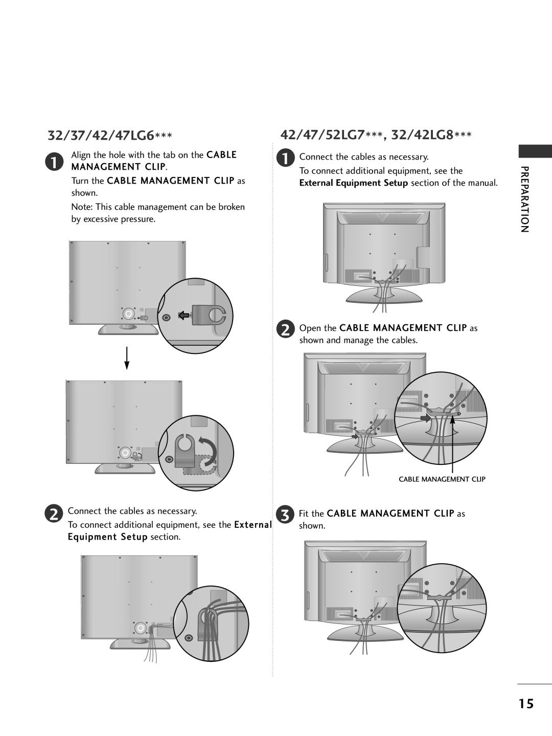 LG Electronics 527***, 60PG7***, 60PG6***, 50PG7***, 477***, 476***, 42PG6***, 428*** 42/47/52LG7***, 32/42LG8, Management Clip 