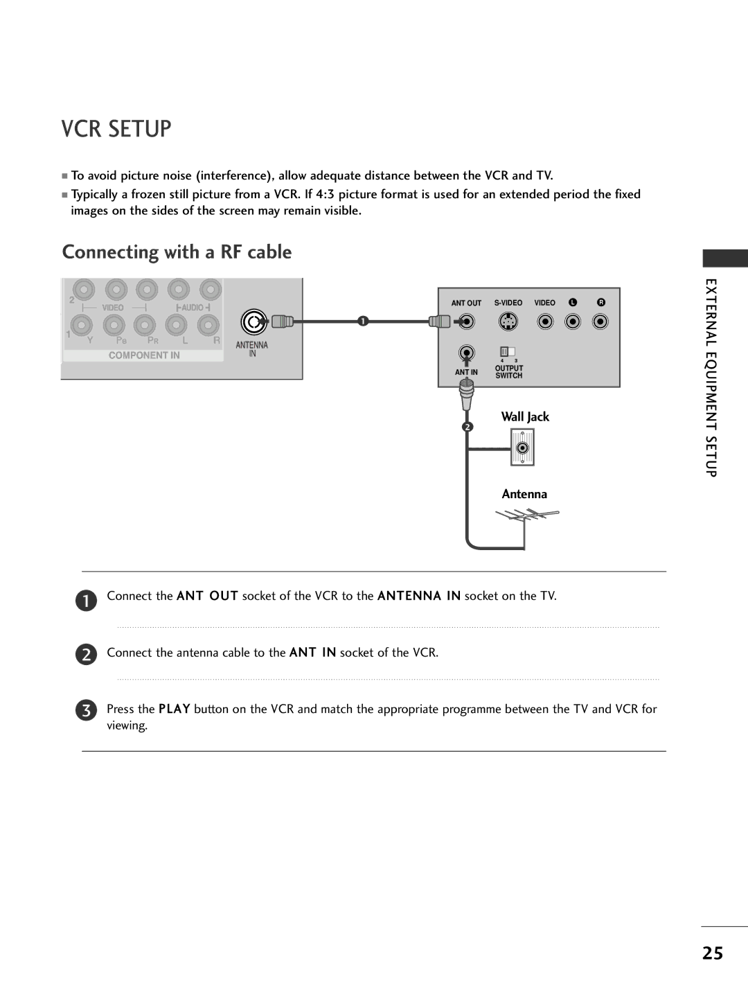 LG Electronics 326***, 60PG7***, 60PG6***, 527***, 50PG7***, 477***, 476***, 42PG6*** VCR Setup, Connecting with a RF cable 