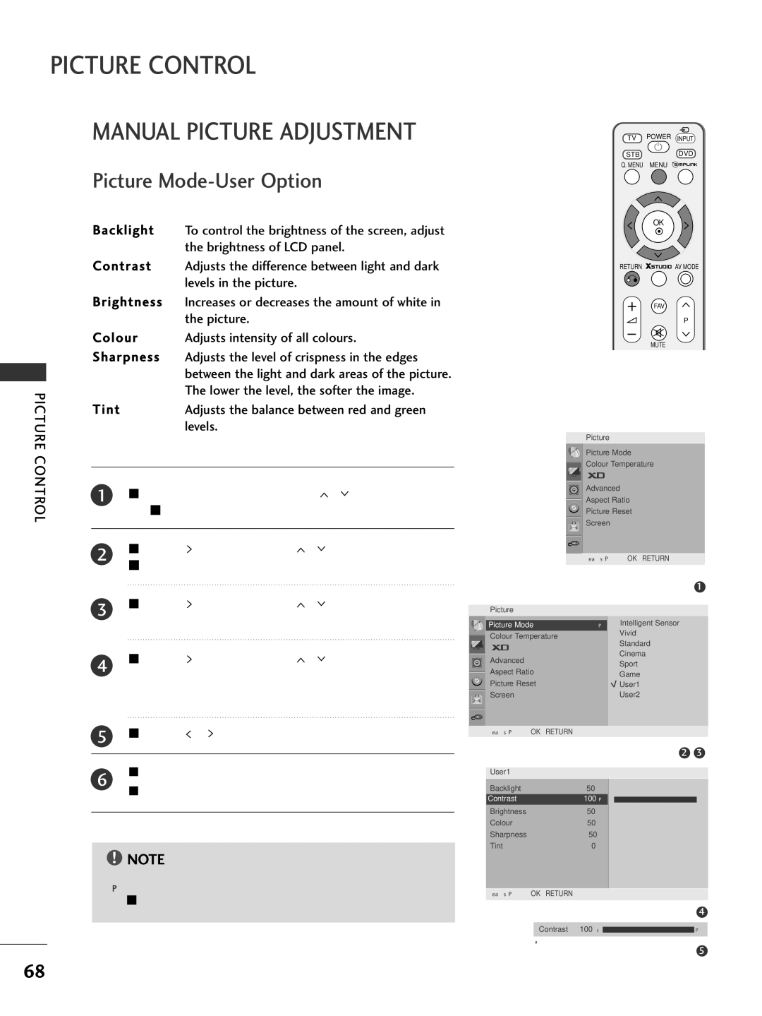 LG Electronics 376***, 60PG7***, 60PG6*** Backlight, Brightness of LCD panel, Contrast, Levels in the picture, Picture 