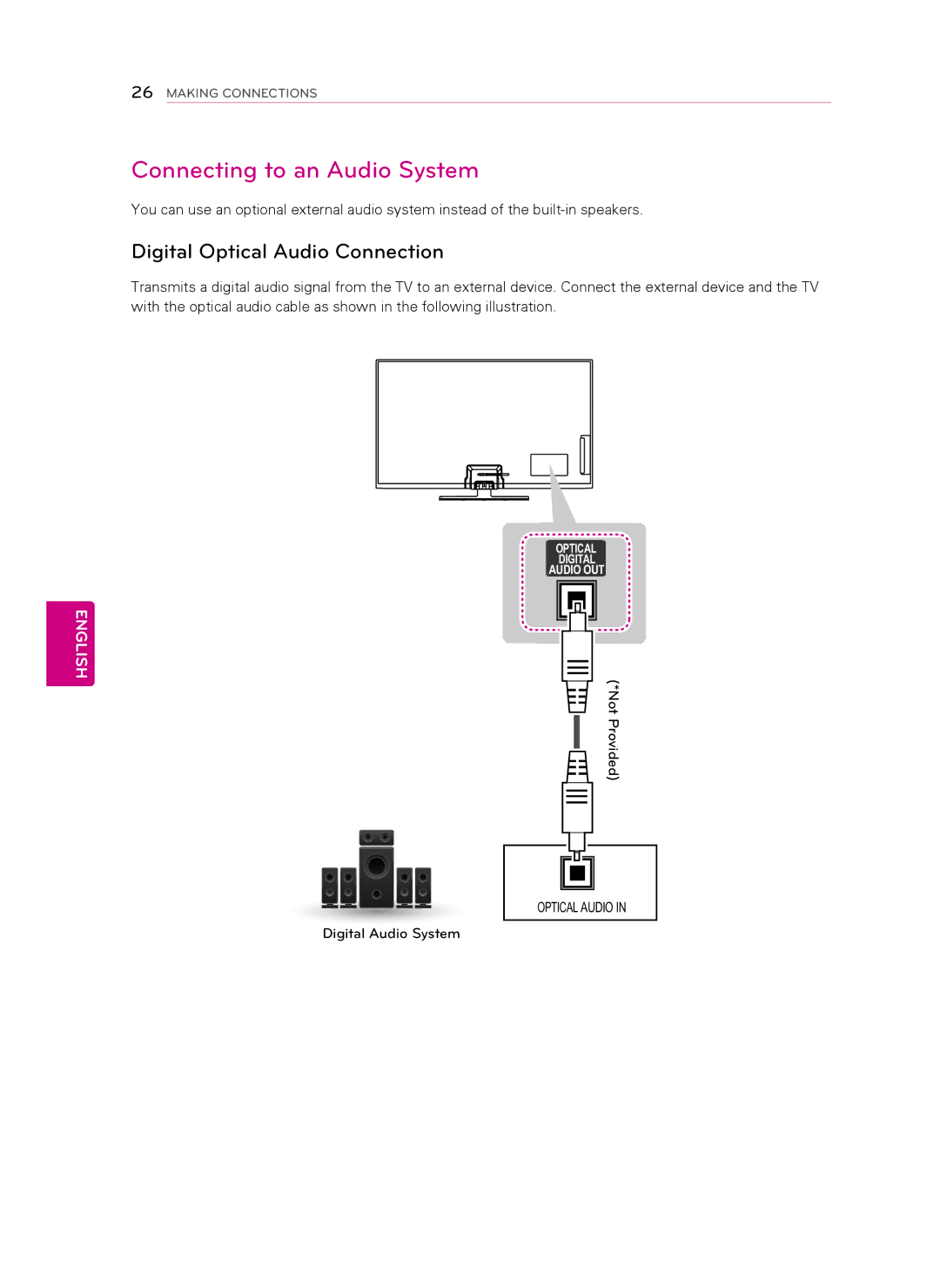 LG Electronics 60PN5700 owner manual Connecting to an Audio System, Digital Optical Audio Connection, Digital Audio System 