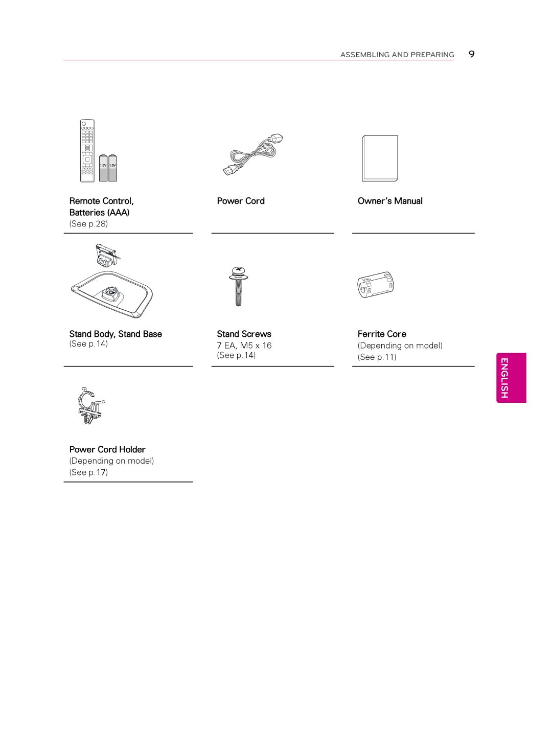 LG Electronics 60PN5700 owner manual EA, M5 x Depending on model See p.14 See p.11 