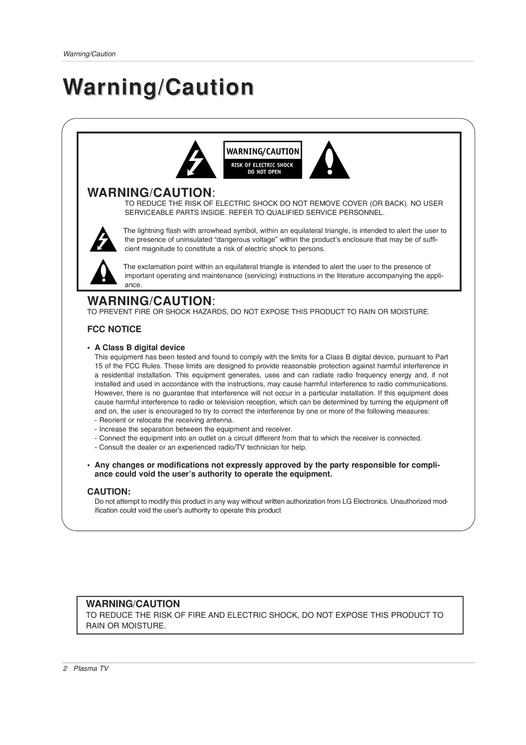 LG Electronics 50PX4DR-UA, 50PY2DR-UA, 60PY2DR-UA owner manual FCC Notice, Class B digital device 