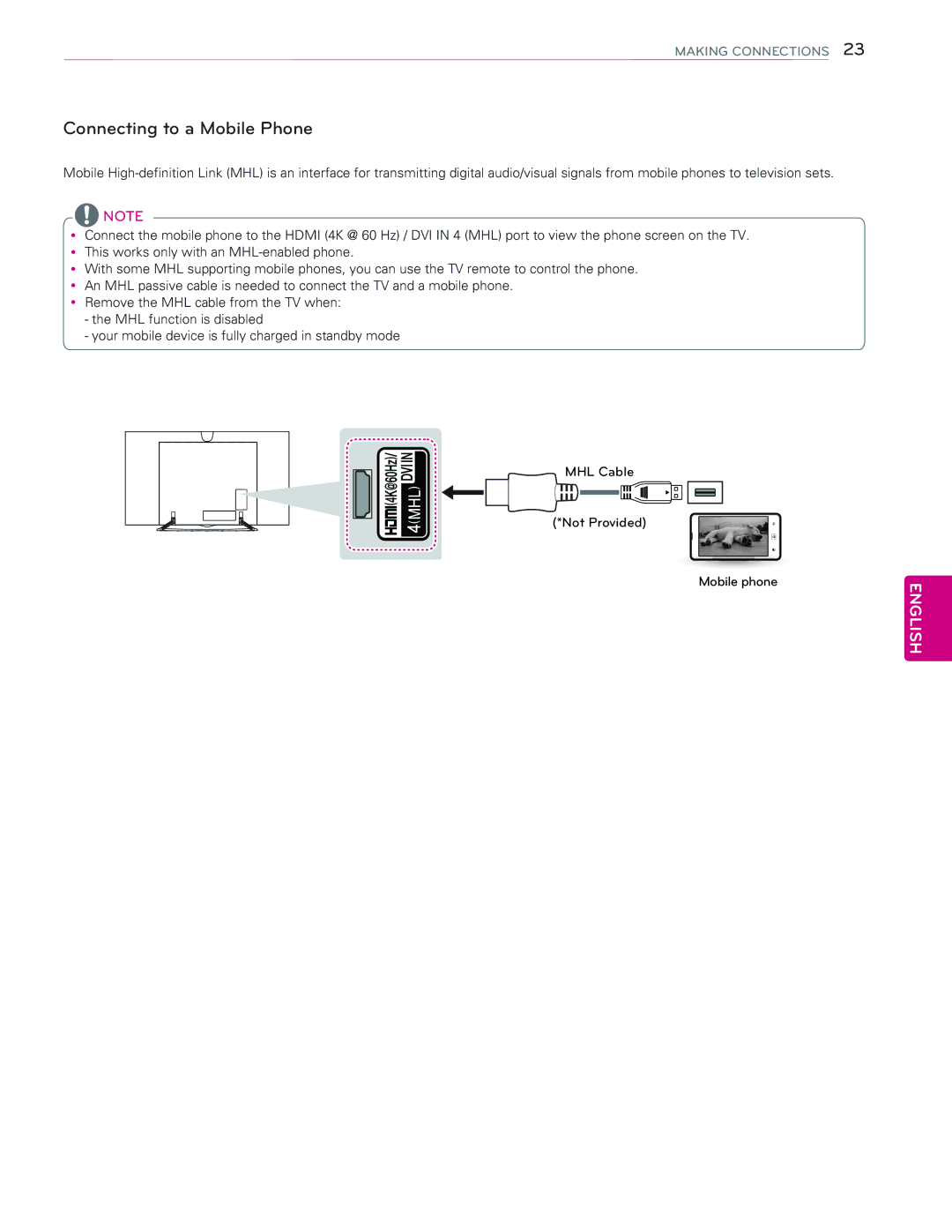 LG Electronics 65EC9700 owner manual Connecting to a Mobile Phone 