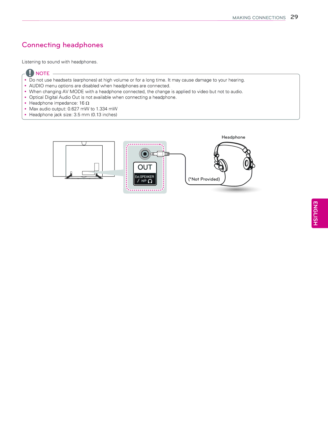 LG Electronics 65EC9700 owner manual Connecting headphones 