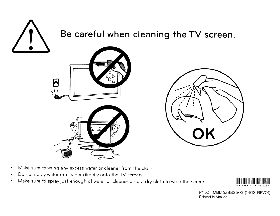 LG Electronics 65EC9700 owner manual Be careful when Cleaning Screen 