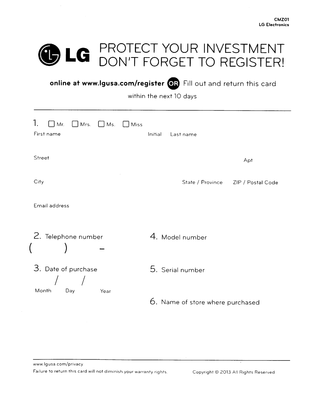 LG Electronics 65EC9700 owner manual Protect Your Investment Dontforget to Register 