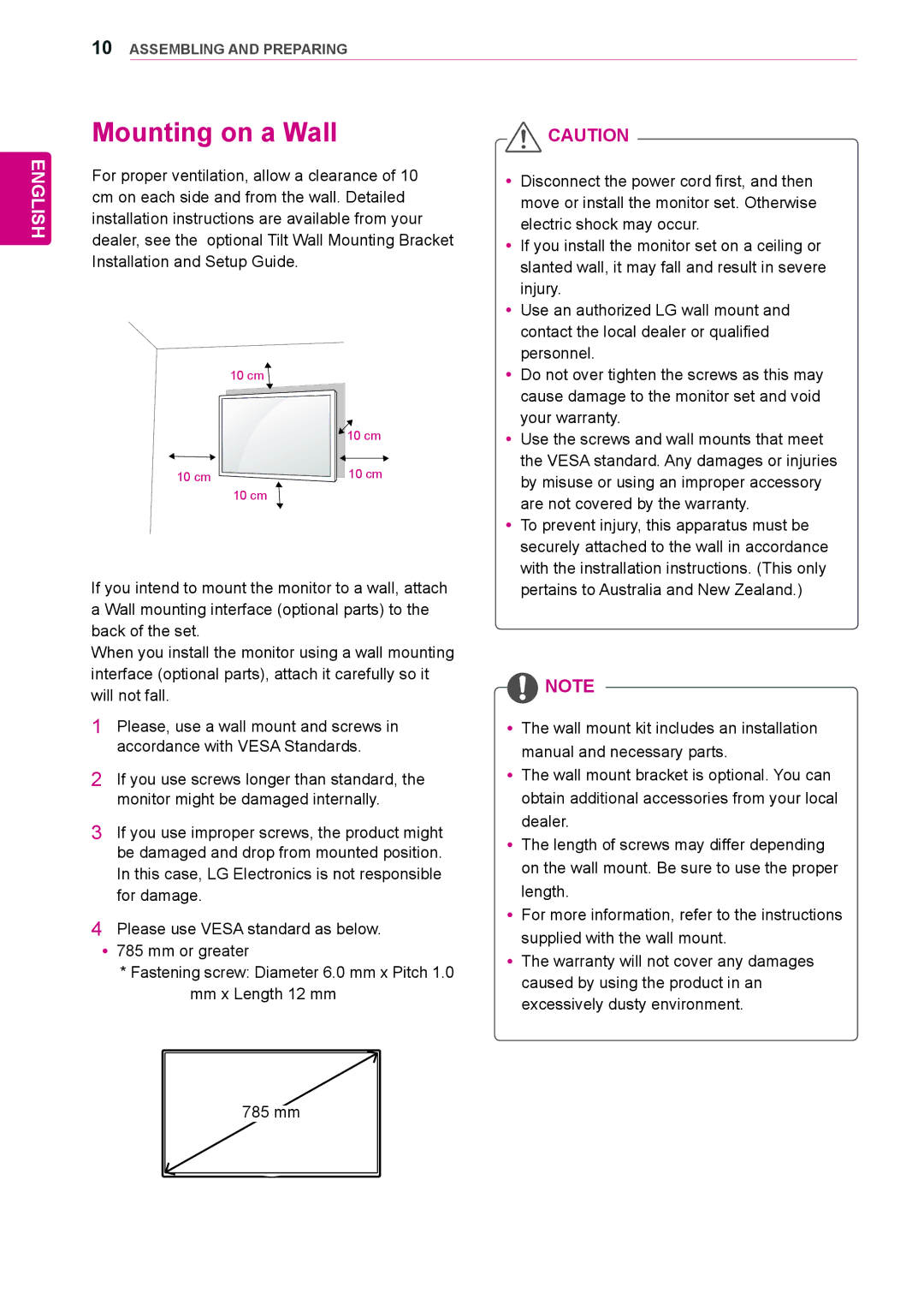 LG Electronics 42LS33A, 65LS33A, 55LS33A, 55LS35A, 32LS33A, 42LS35A, 47LS35A, 47LS33A owner manual Mounting on a Wall 