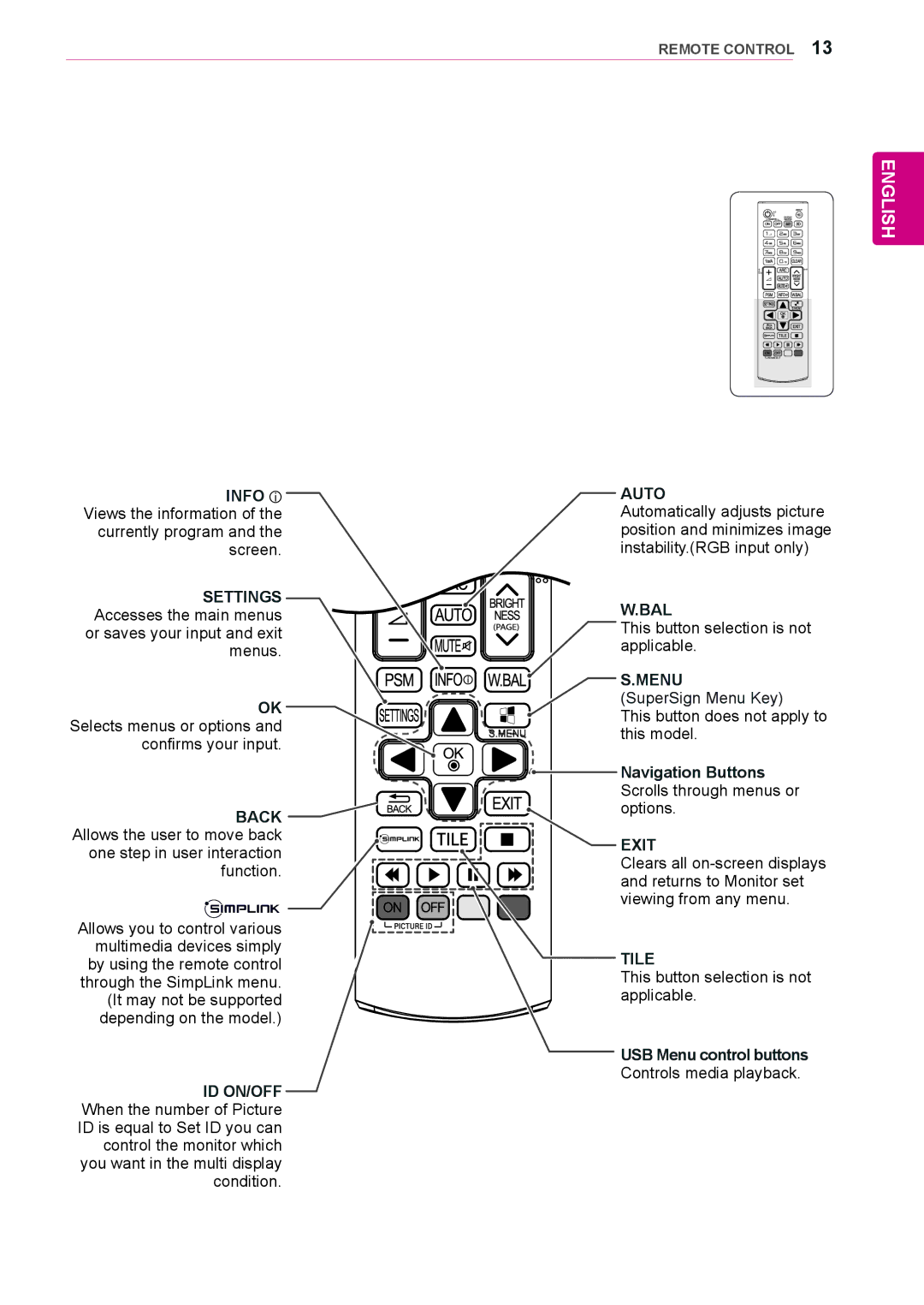 LG Electronics 42LS35A, 65LS33A, 55LS33A, 42LS33A, 55LS35A, 32LS33A, 47LS35A Back, Navigation Buttons, USB Menu control buttons 