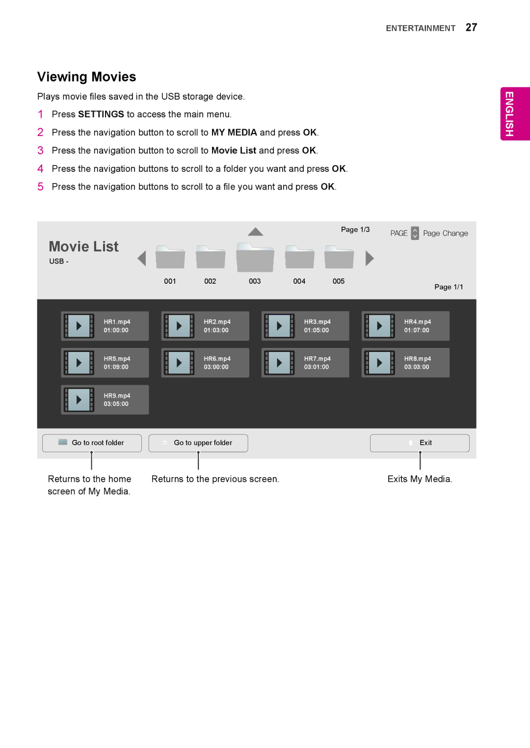 LG Electronics 55LS35A, 65LS33A, 55LS33A, 42LS33A, 32LS33A, 42LS35A, 47LS35A, 47LS33A owner manual Movie List, Viewing Movies 