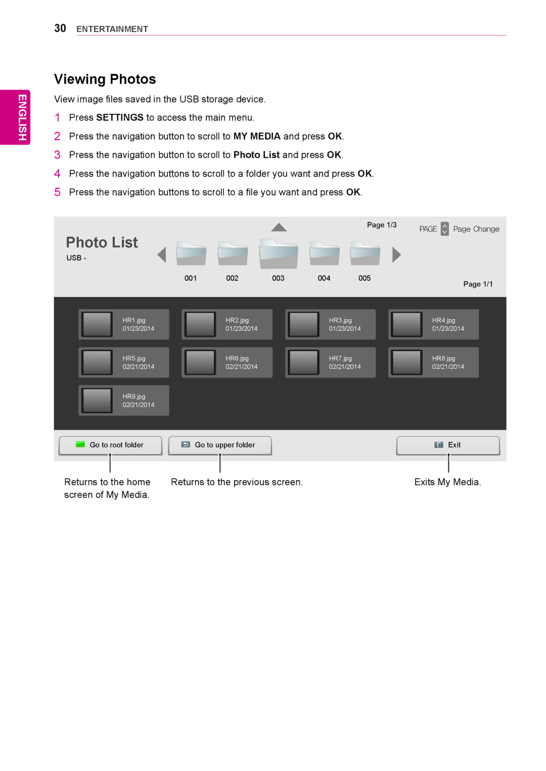 LG Electronics 47LS35A, 65LS33A, 55LS33A, 42LS33A, 55LS35A, 32LS33A, 42LS35A, 47LS33A owner manual Photo List, Viewing Photos 