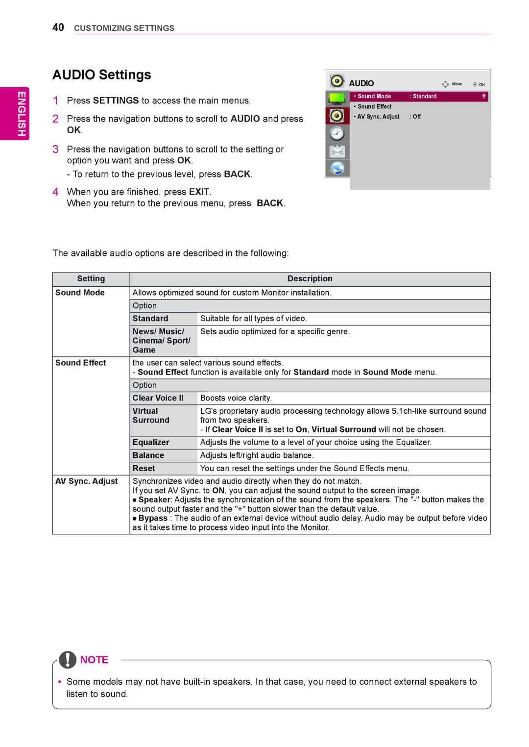 LG Electronics 65LS33A, 55LS33A, 42LS33A, 55LS35A, 32LS33A, 42LS35A, 47LS35A, 47LS33A owner manual Audio Settings 